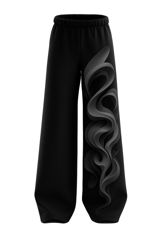 SHREEMSY Black Smoke Wave Baggy Pants