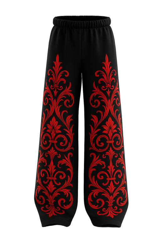 SHREEMSY Black Red Royal Floral Baggy Pants