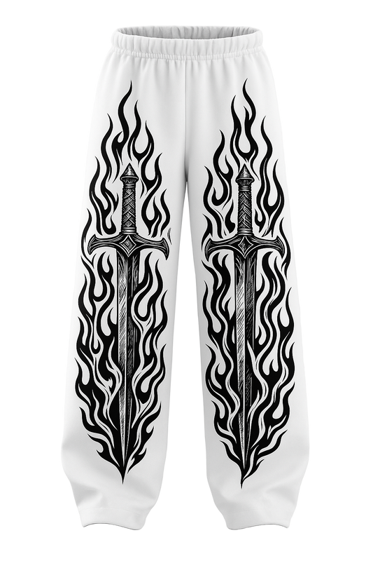 SHREEMSY White Flame Sword Baggy Pants – Graphic Streetwear