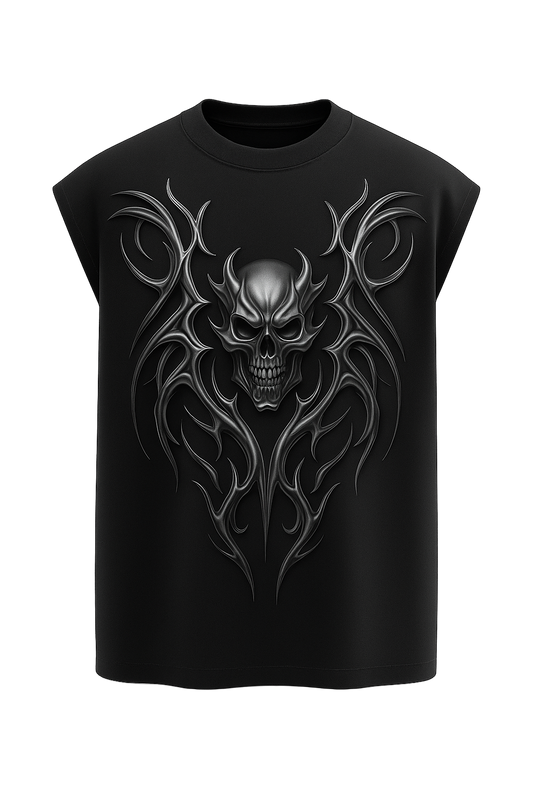 SHREEMSY Black Chrome Skull Tribal Vest