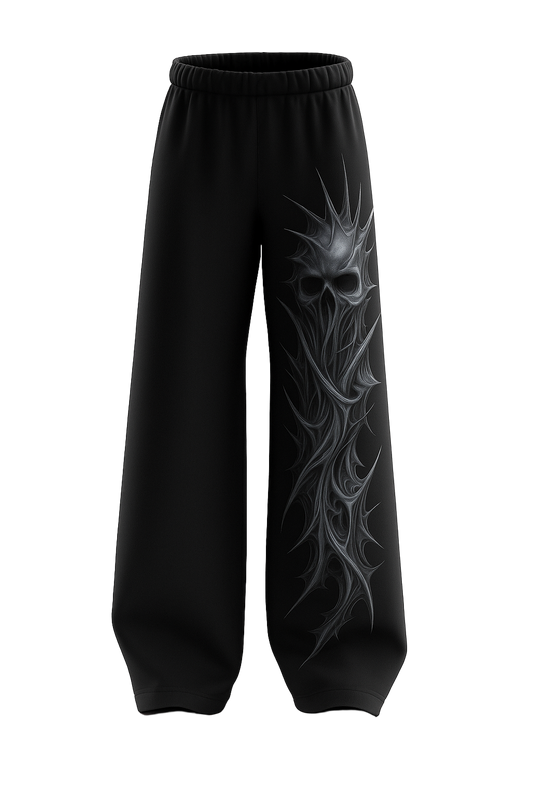 SHREEMSY Black Dark Skull Thorn Baggy Pants